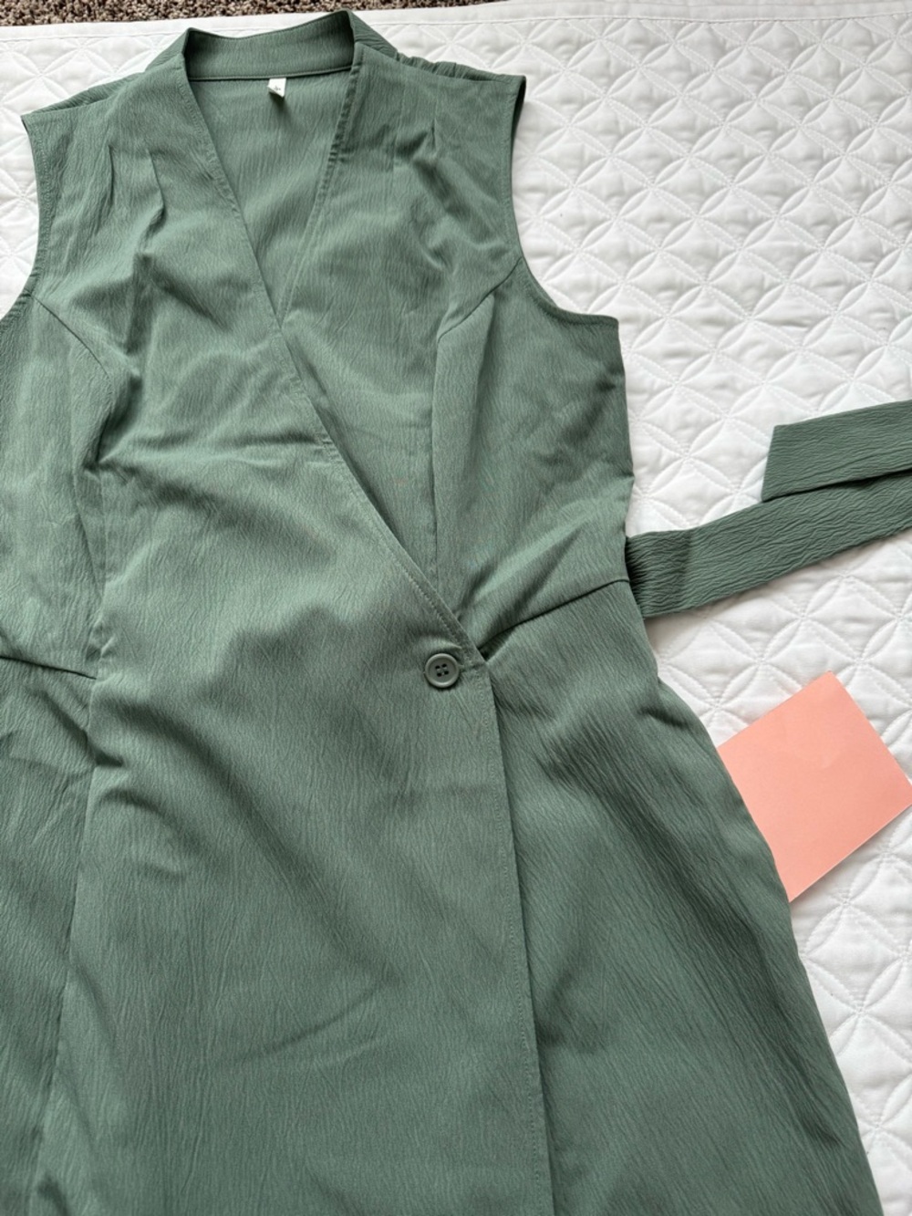 NWT HALARA Green V-Neck Sleeveless Wrapped Belted Midi Travel Dress Pockets Sz M - Picture 8 of 16